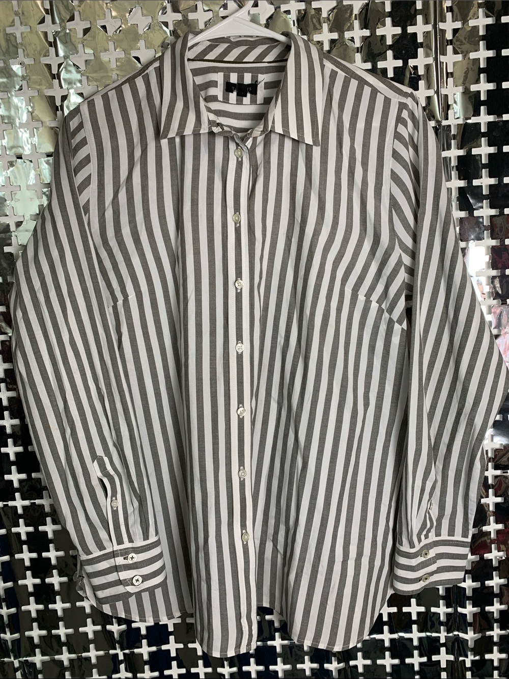 Talbots Gray and White Striped Dress Shirt